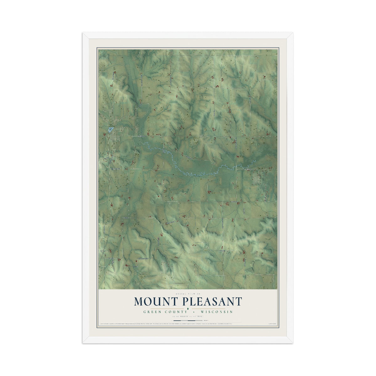 Map of Mount Pleasant, Green County, Wisconsin, 12 x 18 inch print in a white wood frame