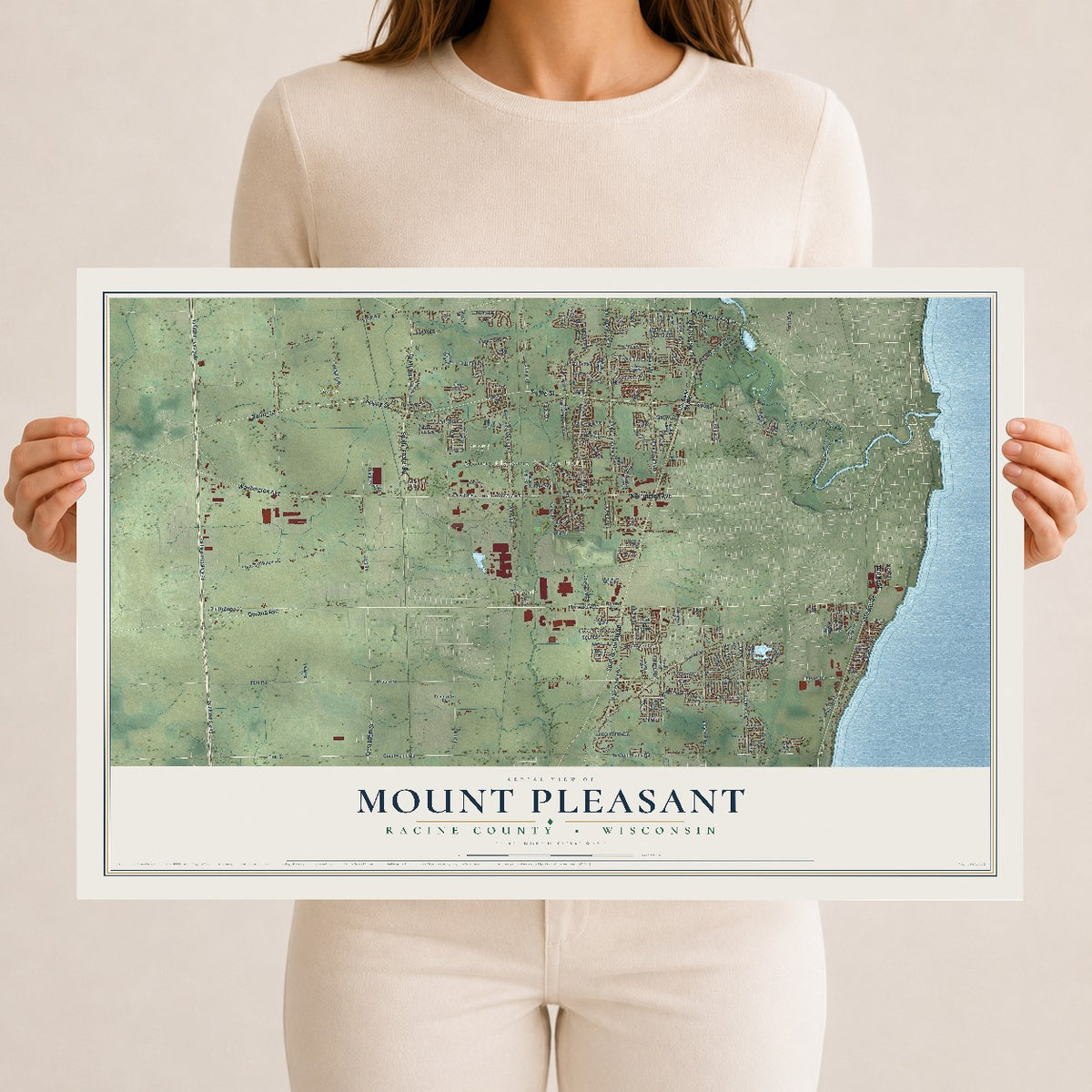 Map of Mount Pleasant, Racine County, Wisconsin, 12 x 18 inch unframed archival matte print