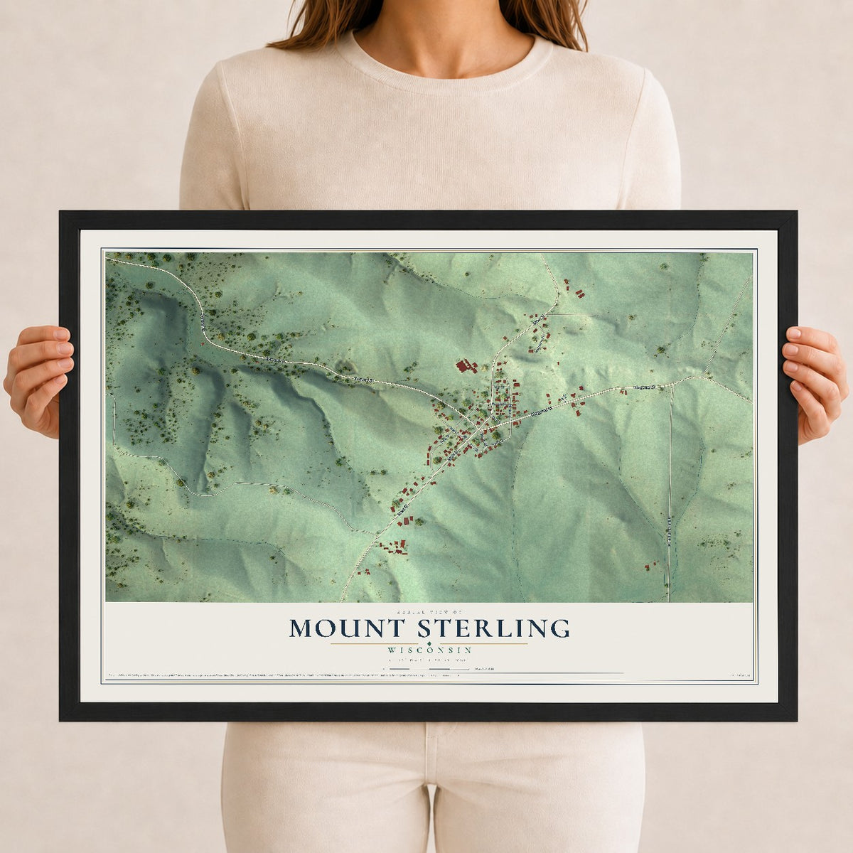 Map of Mount Sterling, Wisconsin, 12 x 18 inch print in a black wood frame