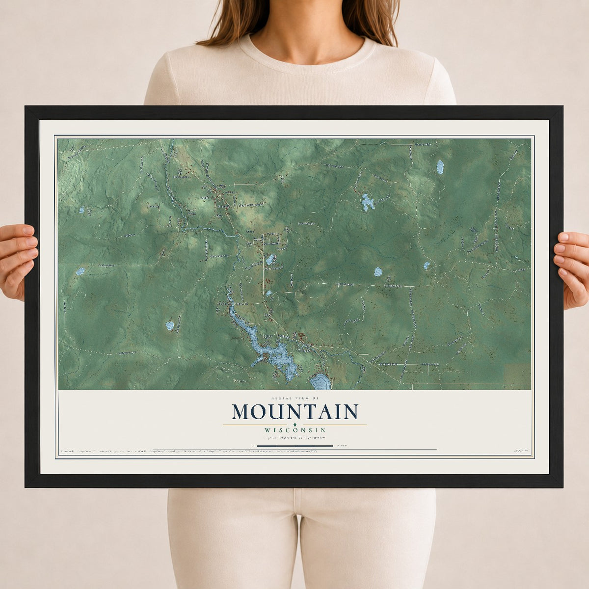 Map of Mountain, Wisconsin, 18 x 24 inch print in a black wood frame