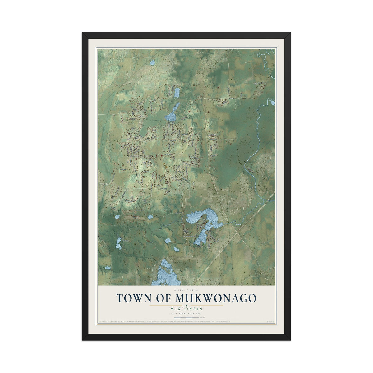 Map of the Town of Mukwonago, Wisconsin, 12 x 18 inch print in a black wood frame