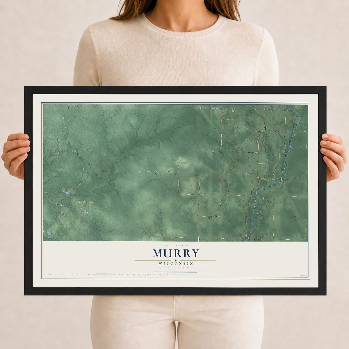 Map of Murry, Wisconsin, 12 x 18 inch print in a black wood frame