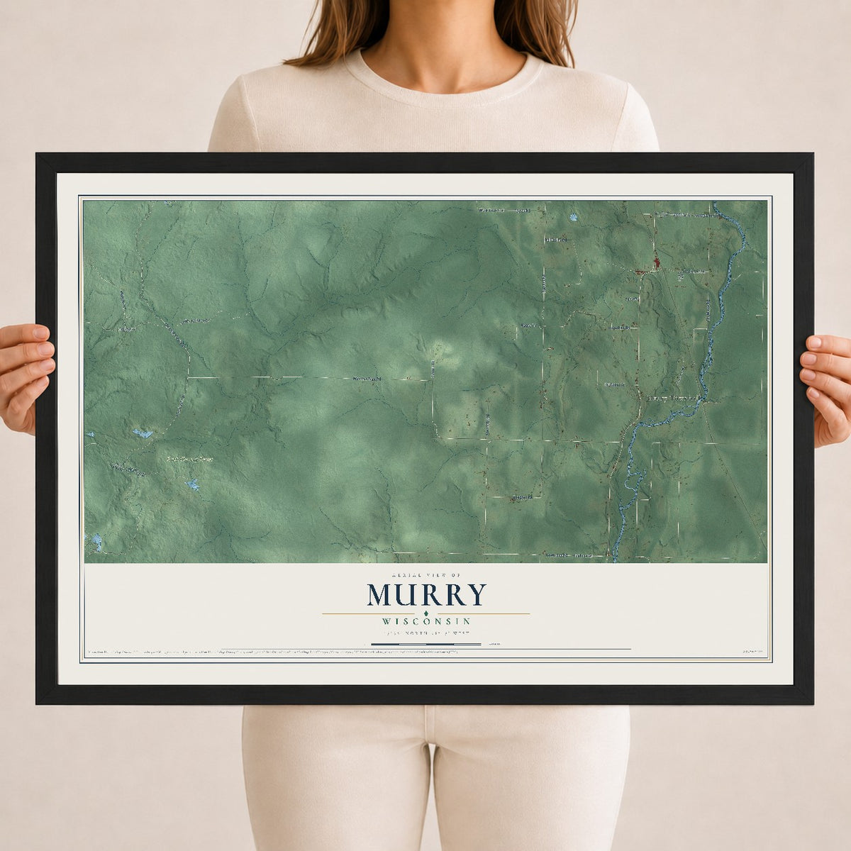 Map of Murry, Wisconsin, 18 x 24 inch print in a black wood frame