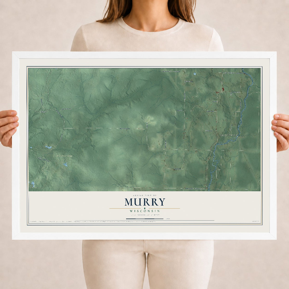 Map of Murry, Wisconsin, 18 x 24 inch print in a white wood frame