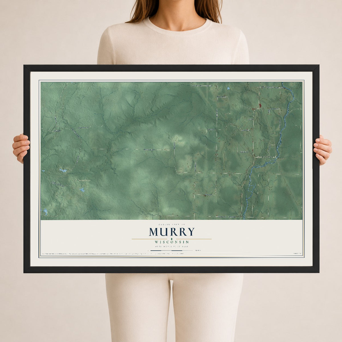 Map of Murry, Wisconsin, 24 x 36 inch print in a black wood frame
