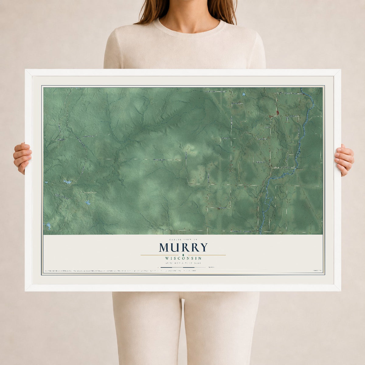 Map of Murry, Wisconsin, 24 x 36 inch print in a white wood frame