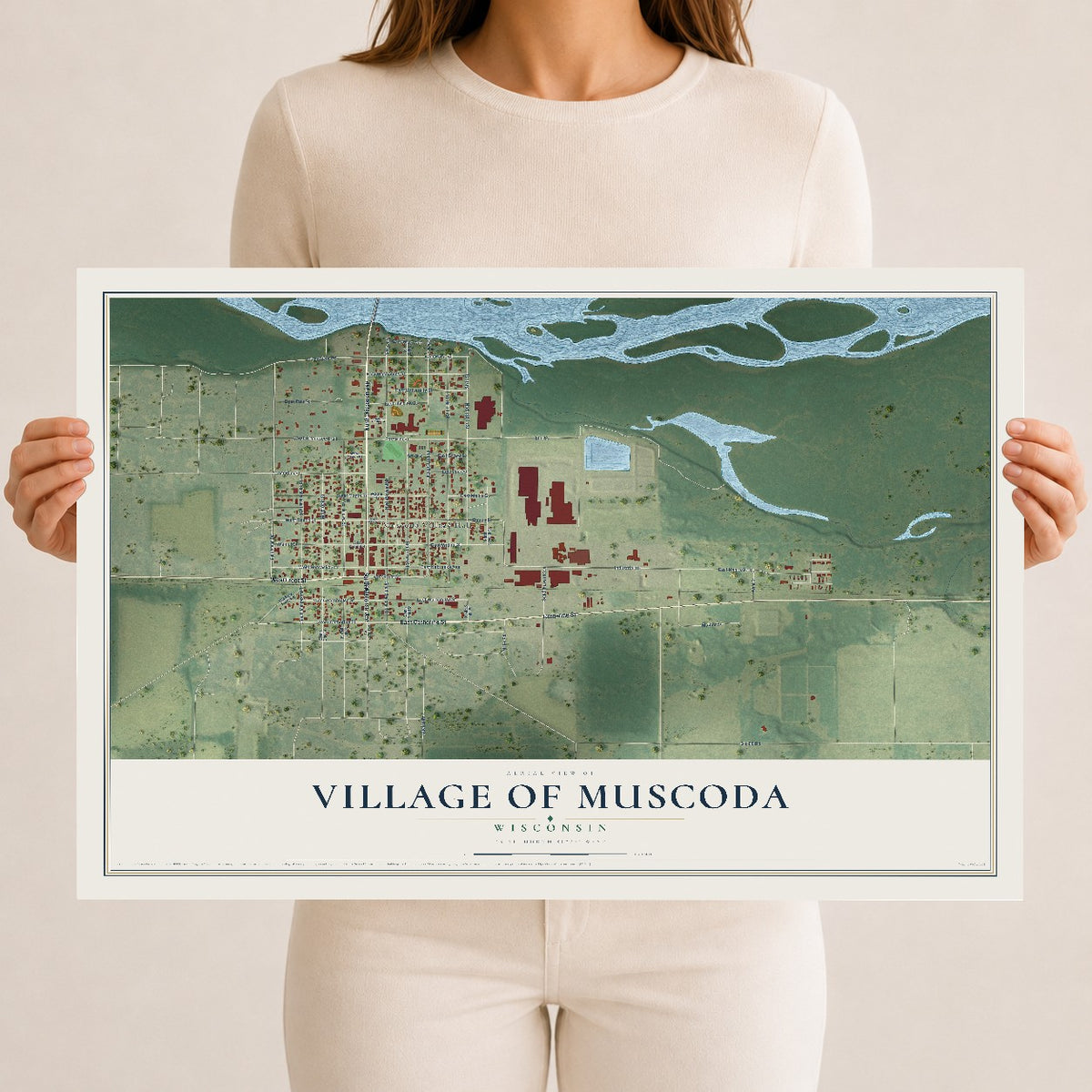Map of Muscoda, Wisconsin, 12 x 18 inch unframed archival matte print