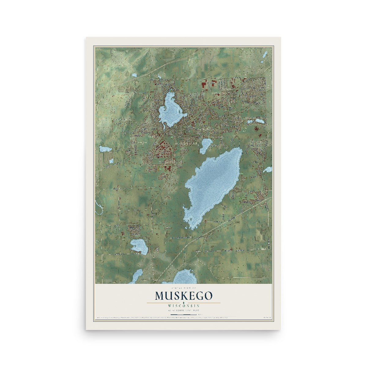 Map of Muskego, Wisconsin, 12 x 18 inch unframed archival matte print
