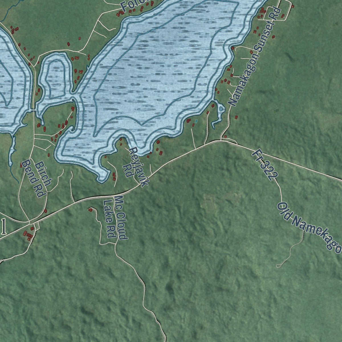 Second close-up of the map of Namakagon, Wisconsin print showing more streets and buildings