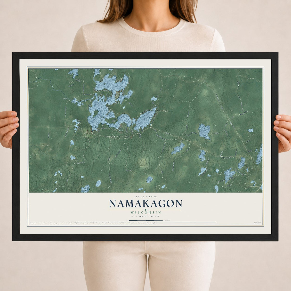 Map of Namakagon, Wisconsin, 18 x 24 inch print in a black wood frame