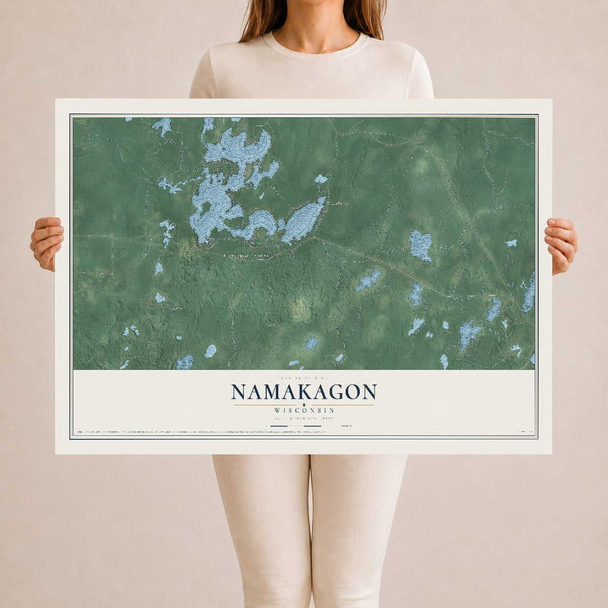 Map of Namakagon, Wisconsin, 24 x 36 inch unframed archival matte print