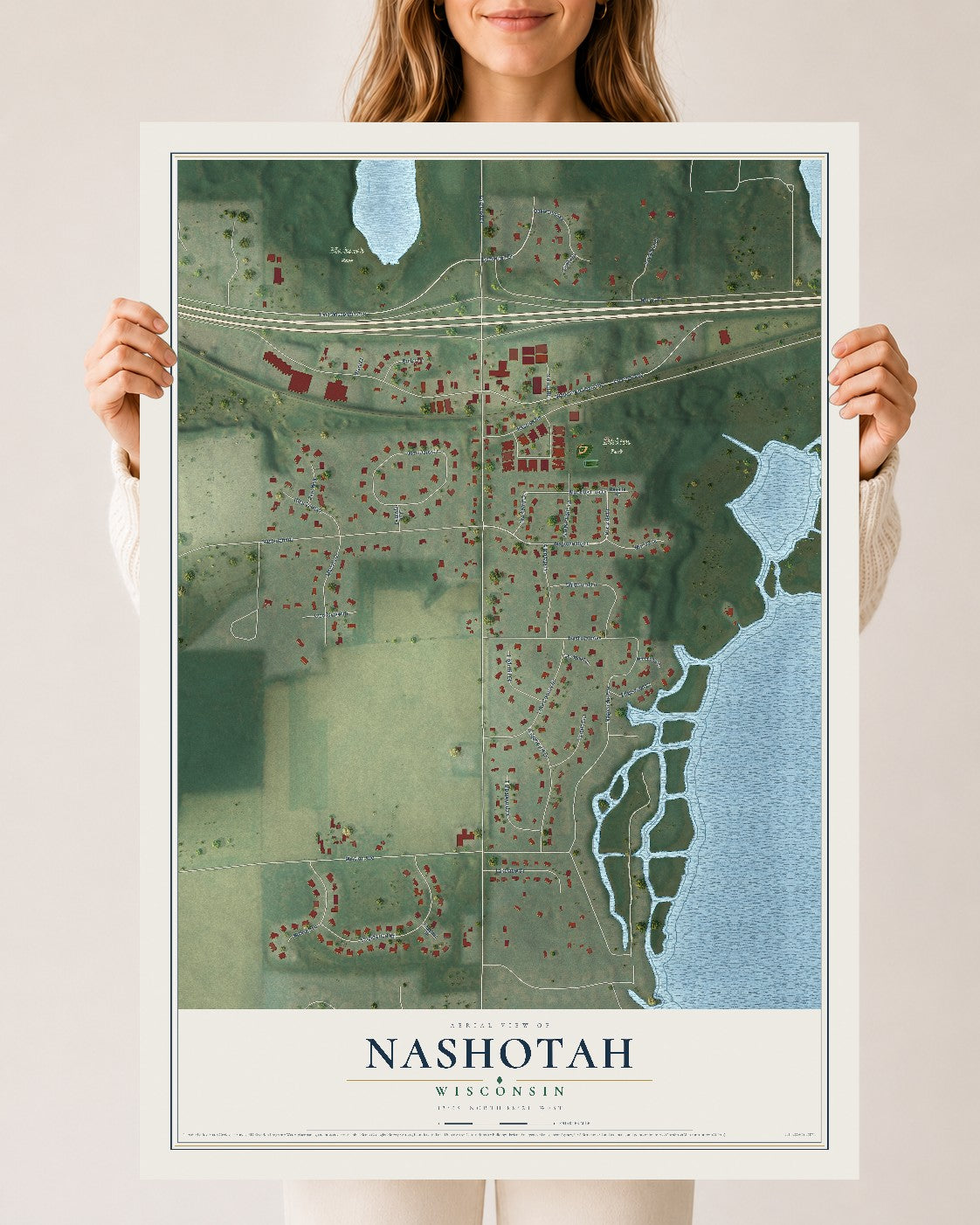 Map of Nashotah, Wisconsin, 24 x 36 inch unframed archival matte print