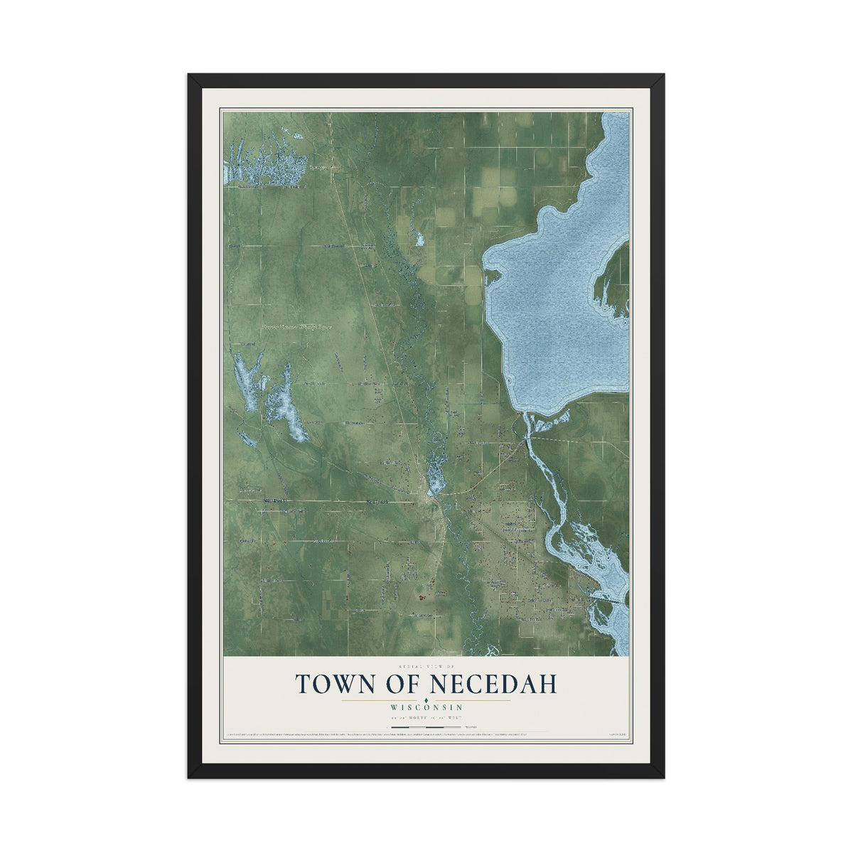 Map of the Town of Necedah, Wisconsin, 12 x 18 inch print in a black wood frame