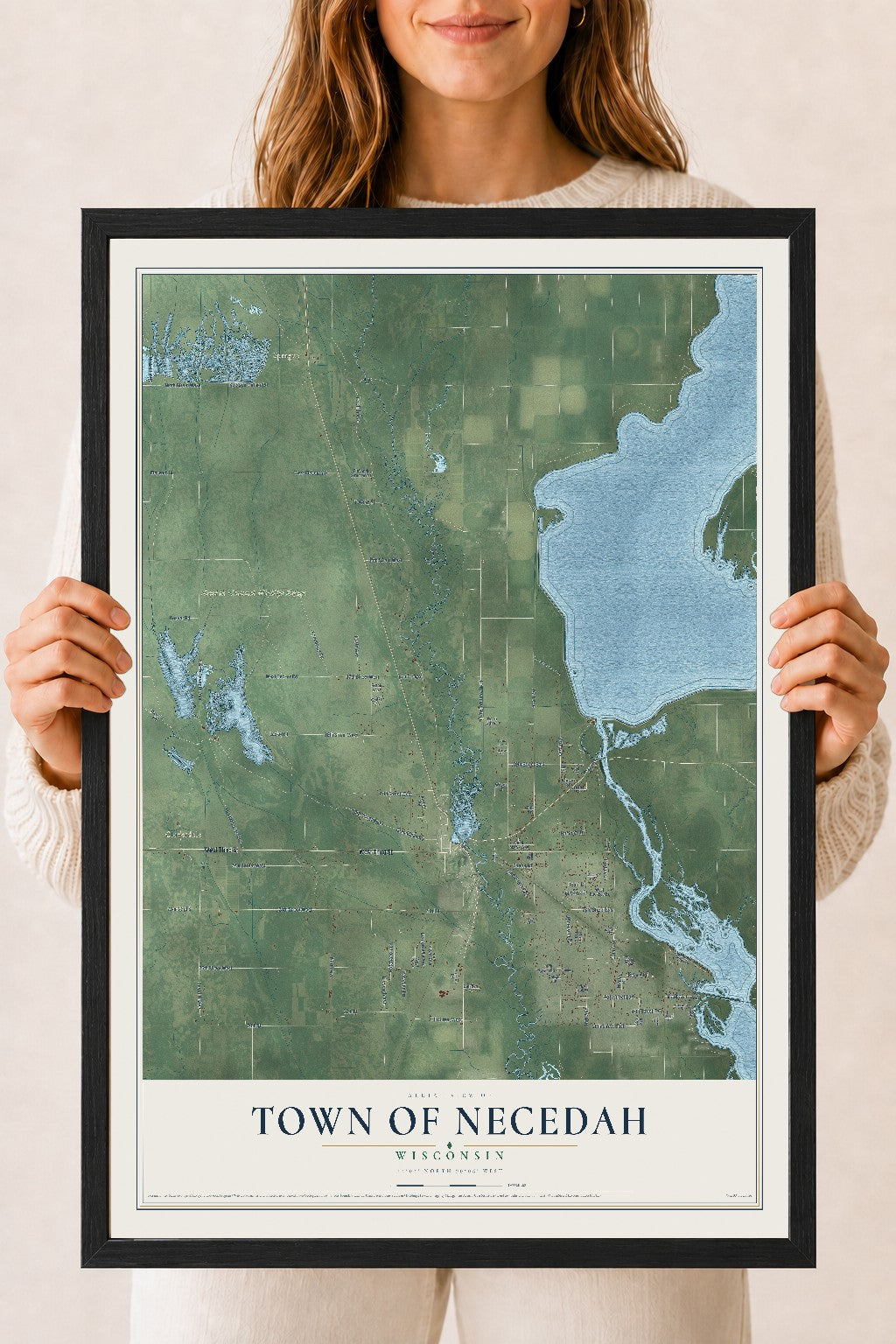 Map of the Town of Necedah, Wisconsin, 18 x 24 inch print in a black wood frame