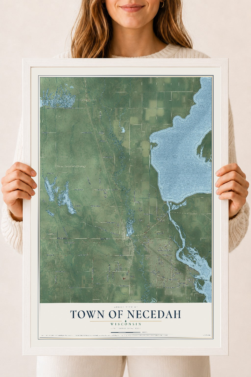 Map of the Town of Necedah, Wisconsin, 18 x 24 inch print in a white wood frame