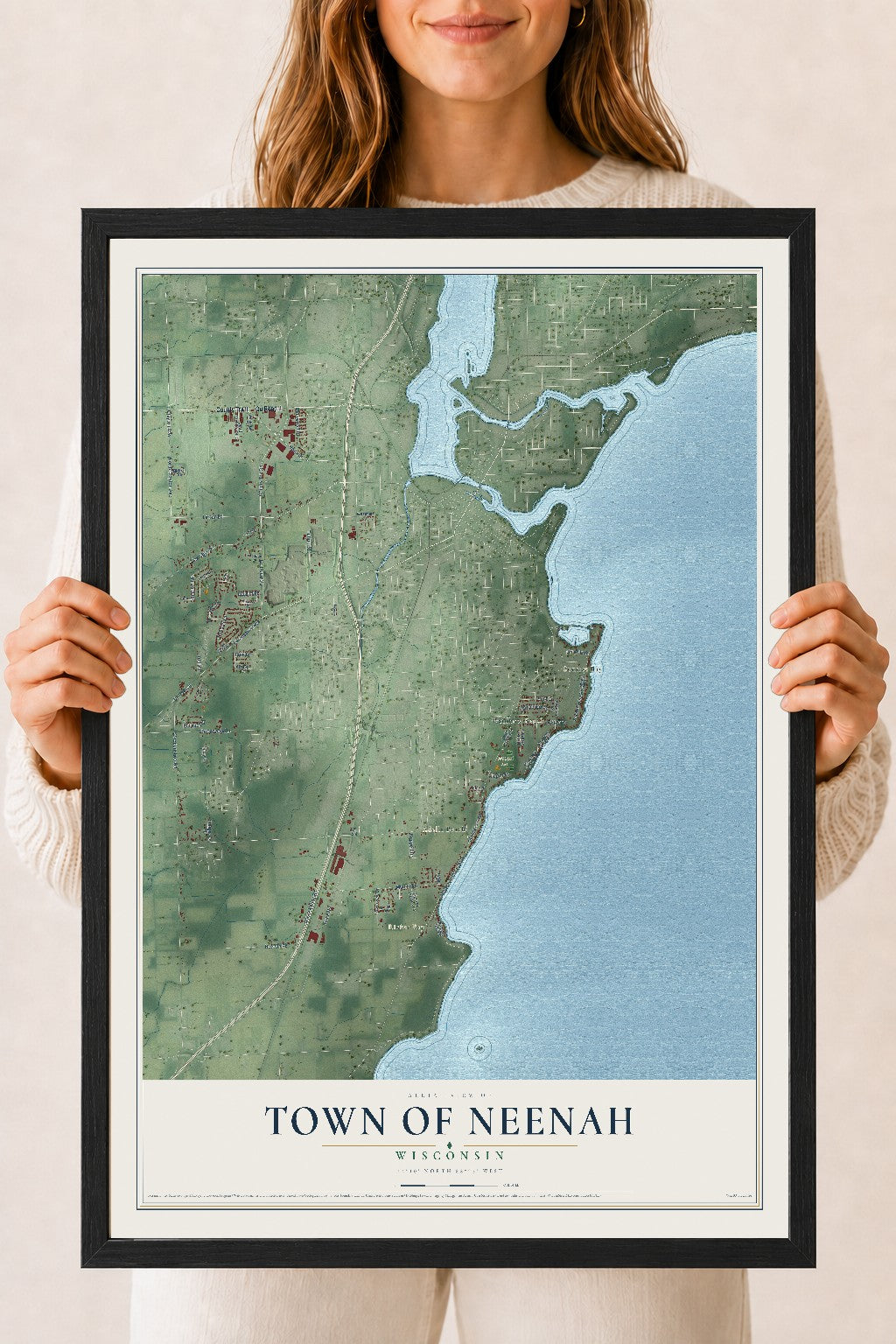 Map of the Town of Neenah, Wisconsin, 18 x 24 inch print in a black wood frame