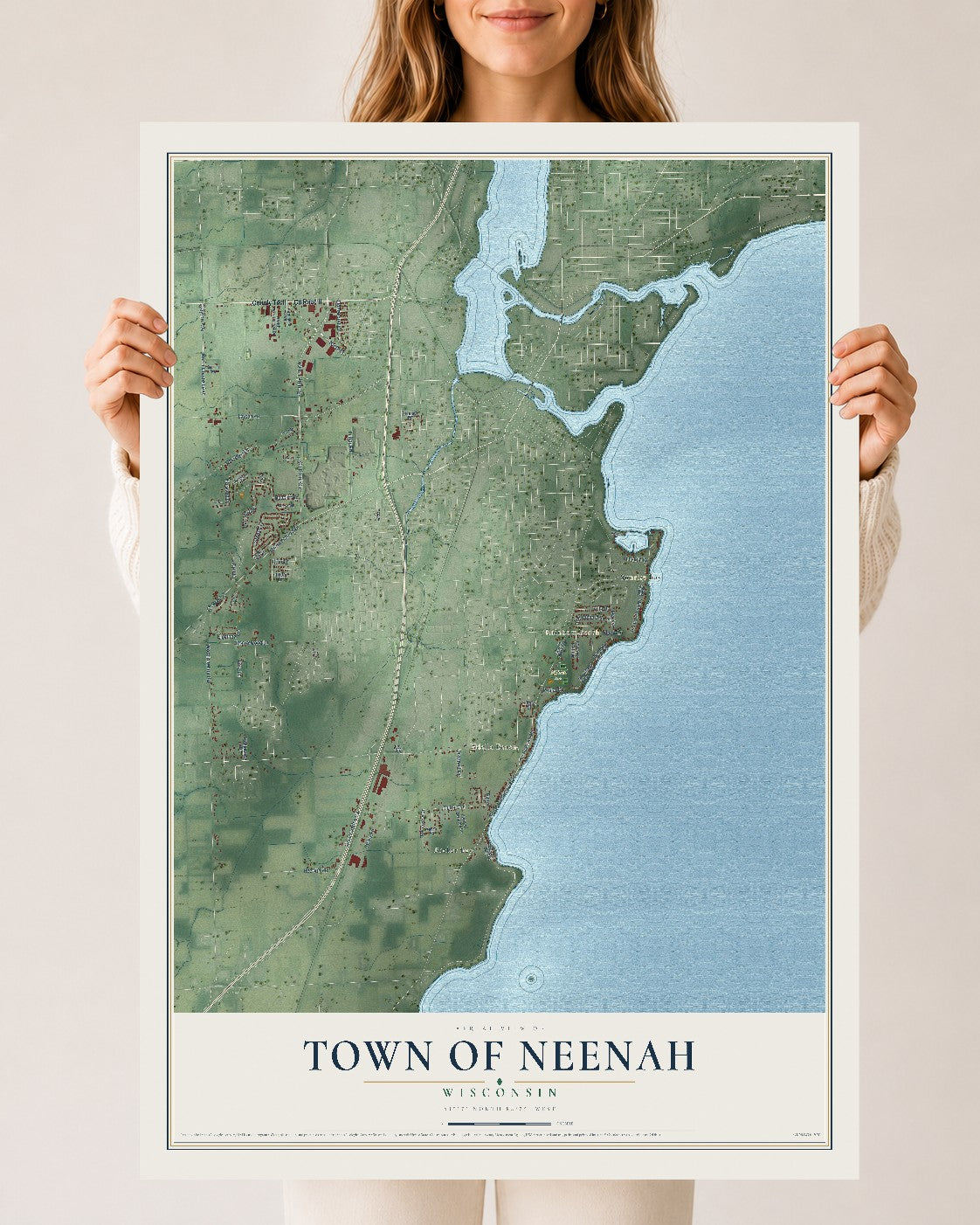 Map of the Town of Neenah, Wisconsin, 24 x 36 inch unframed archival matte print