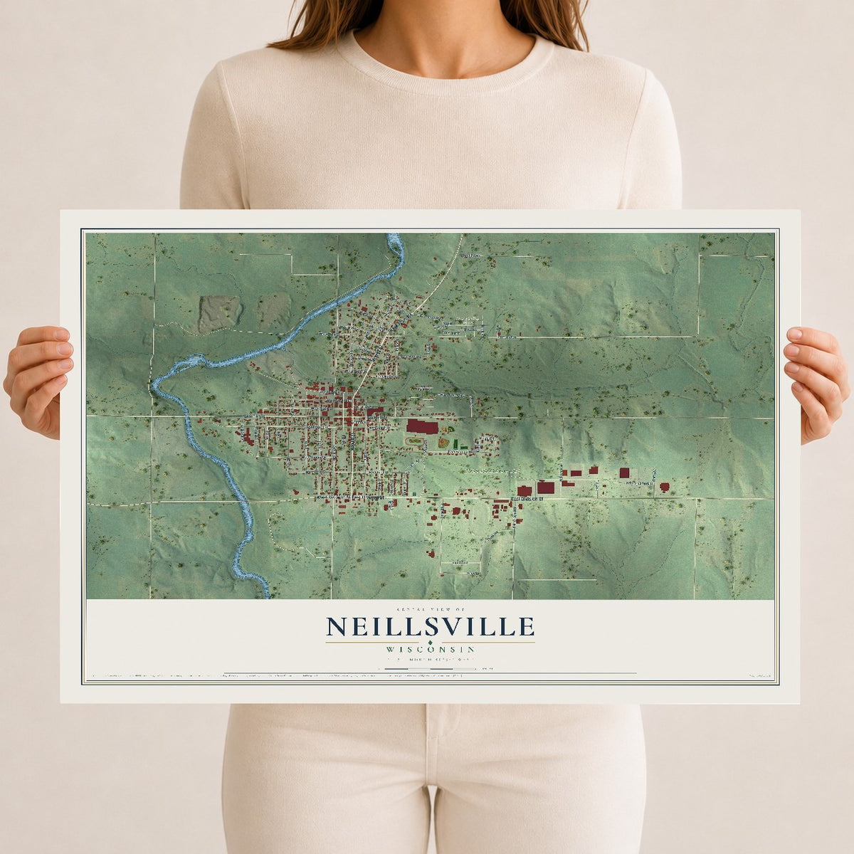 Map of Neillsville, Wisconsin, 12 x 18 inch unframed archival matte print
