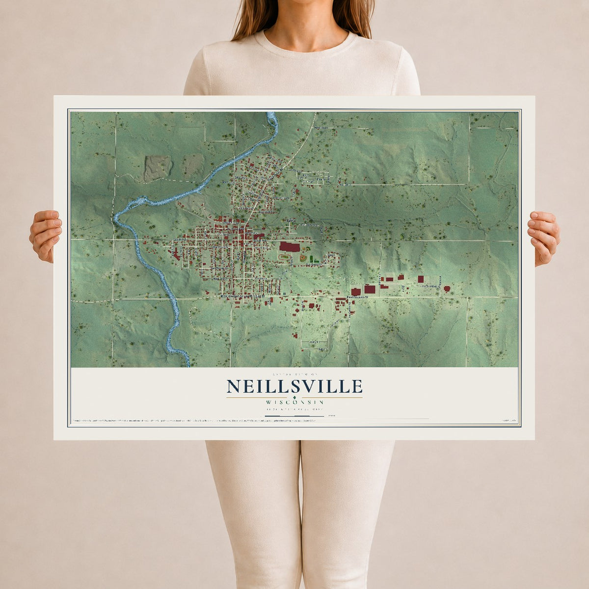 Map of Neillsville, Wisconsin, 24 x 36 inch unframed archival matte print