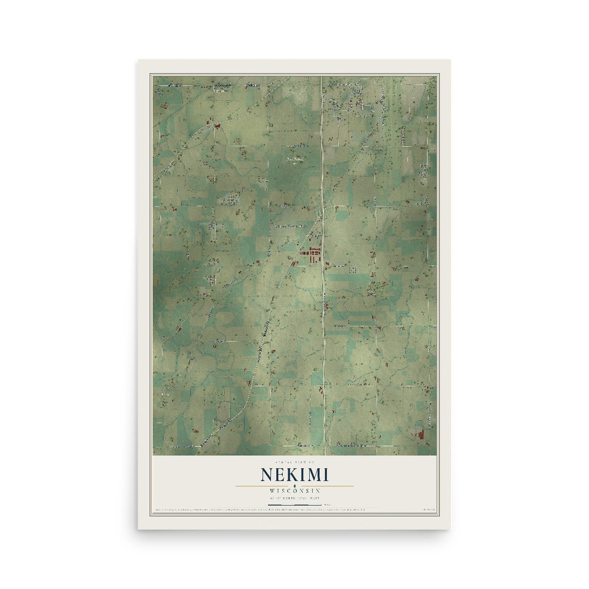 Map of Nekimi, Wisconsin, 12 x 18 inch unframed archival matte print