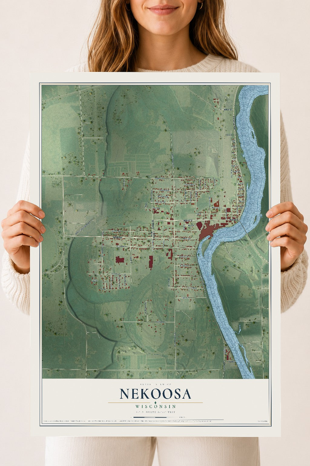 Map of Nekoosa, Wisconsin, 18 x 24 inch unframed archival matte print