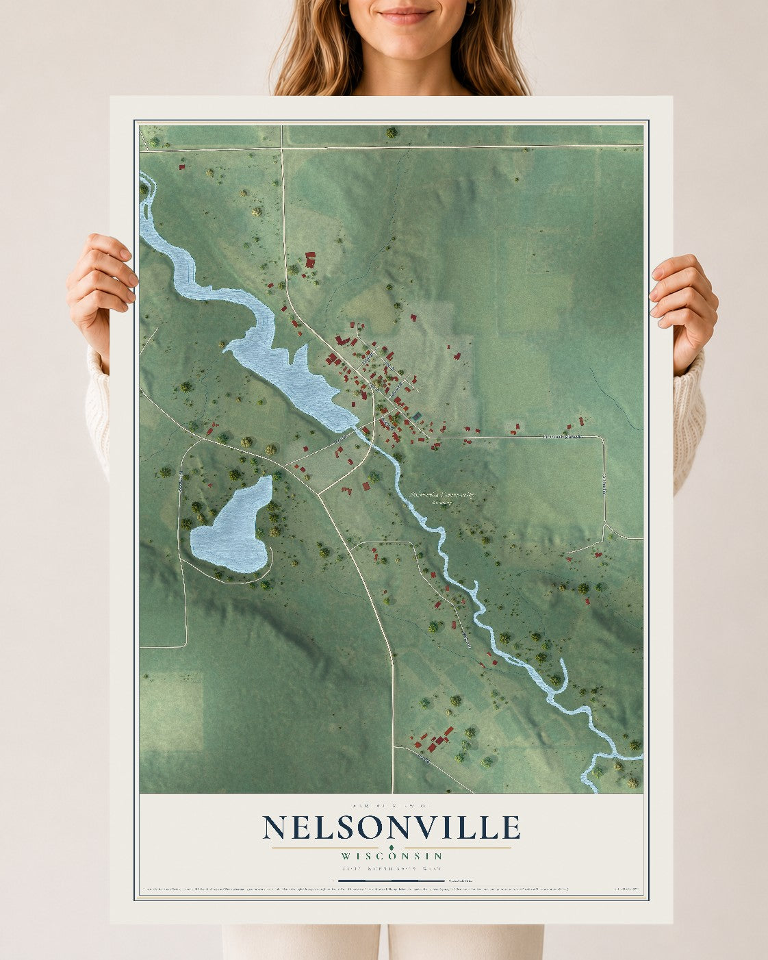 Map of Nelsonville, Wisconsin, 24 x 36 inch unframed archival matte print