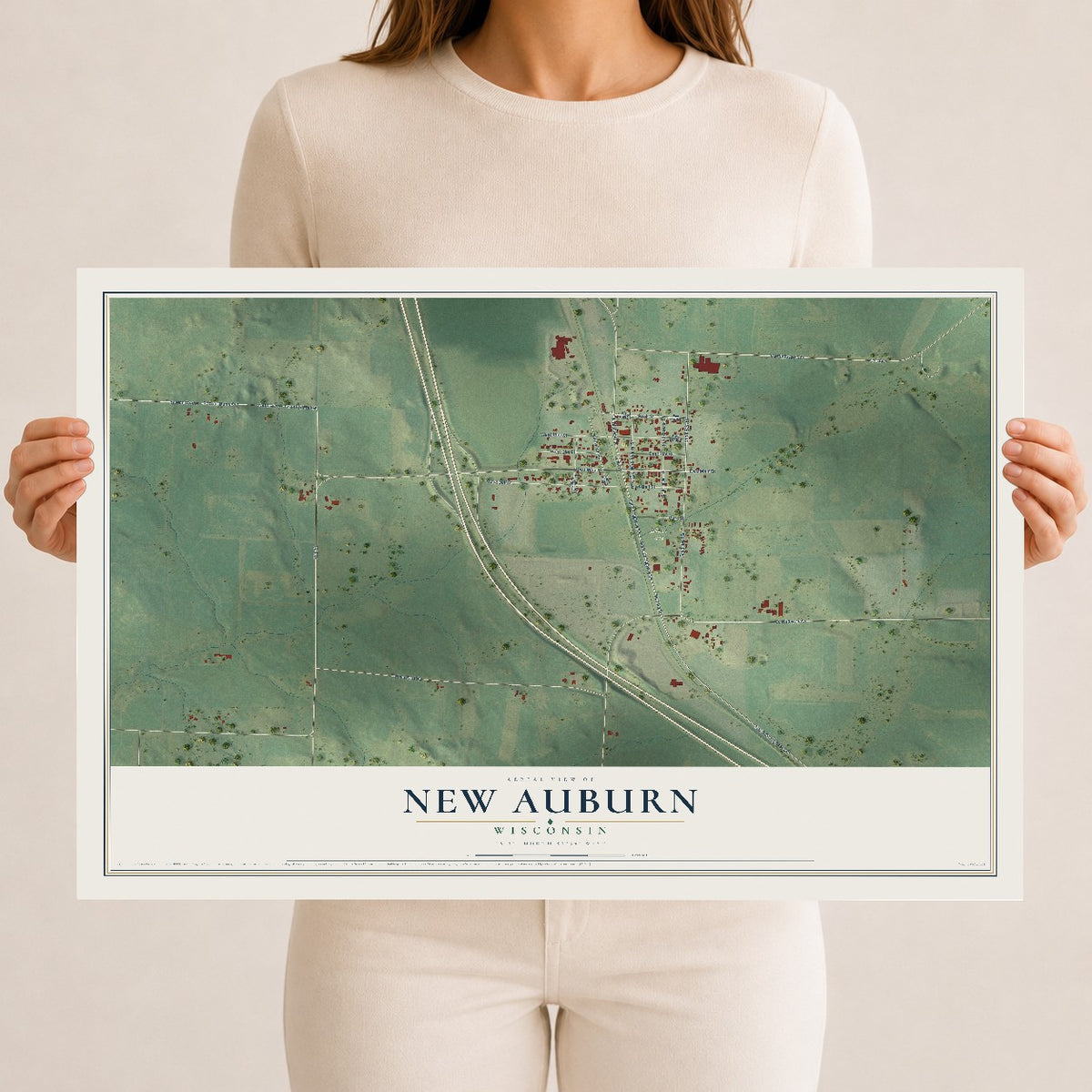 Map of New Auburn, Wisconsin, 12 x 18 inch unframed archival matte print
