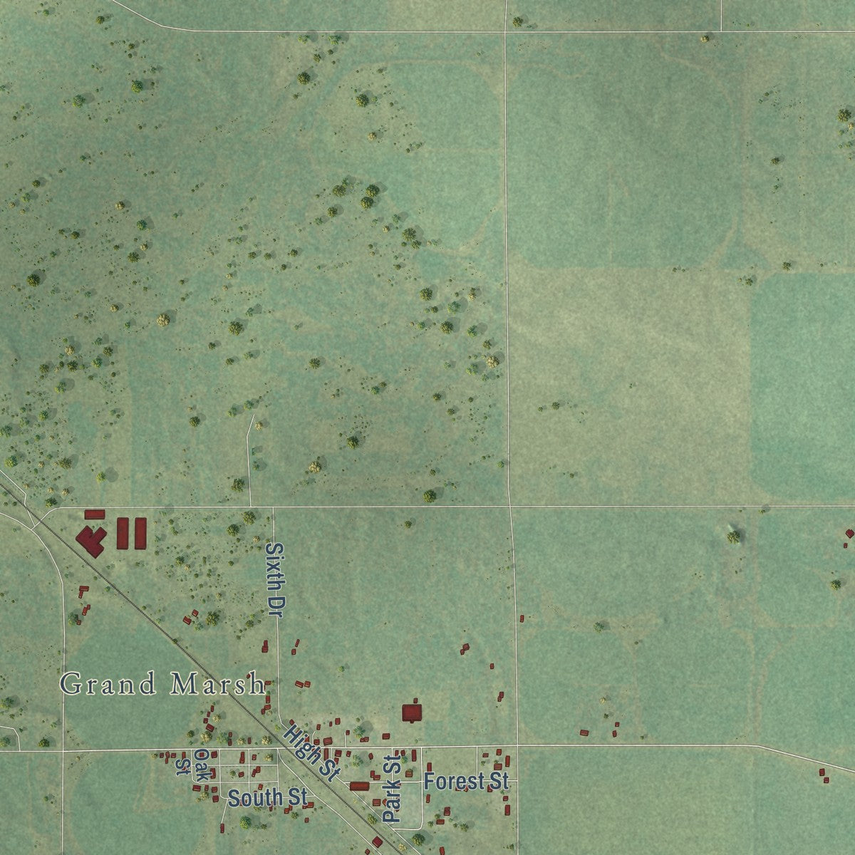 Second close-up of the map of New Chester, Wisconsin print showing more streets and buildings