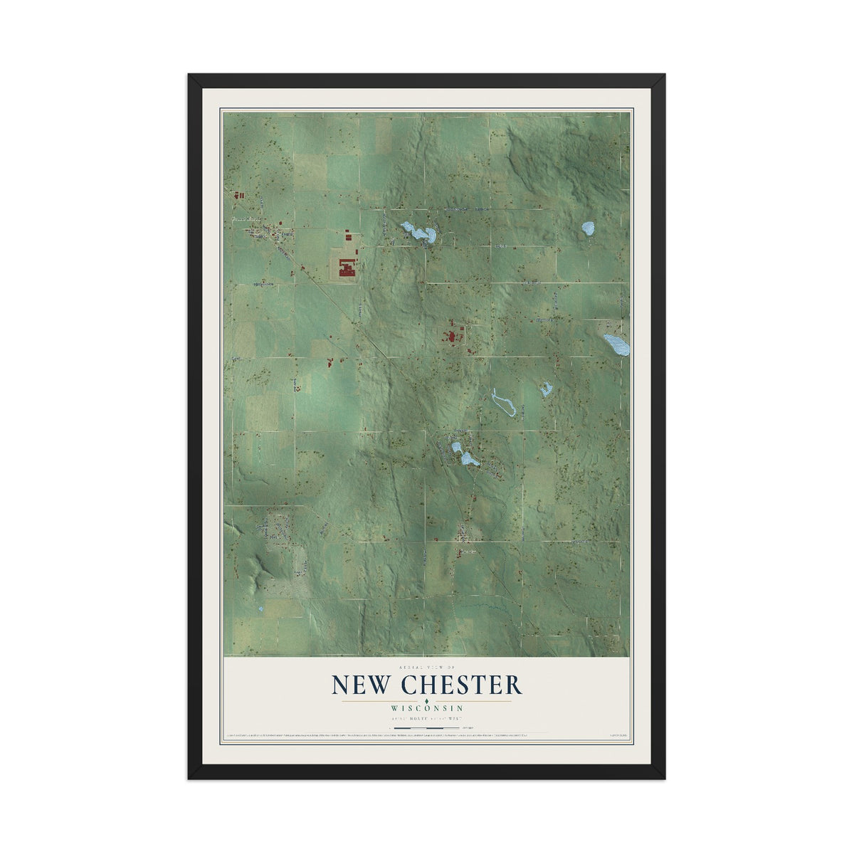 Map of New Chester, Wisconsin, 12 x 18 inch print in a black wood frame