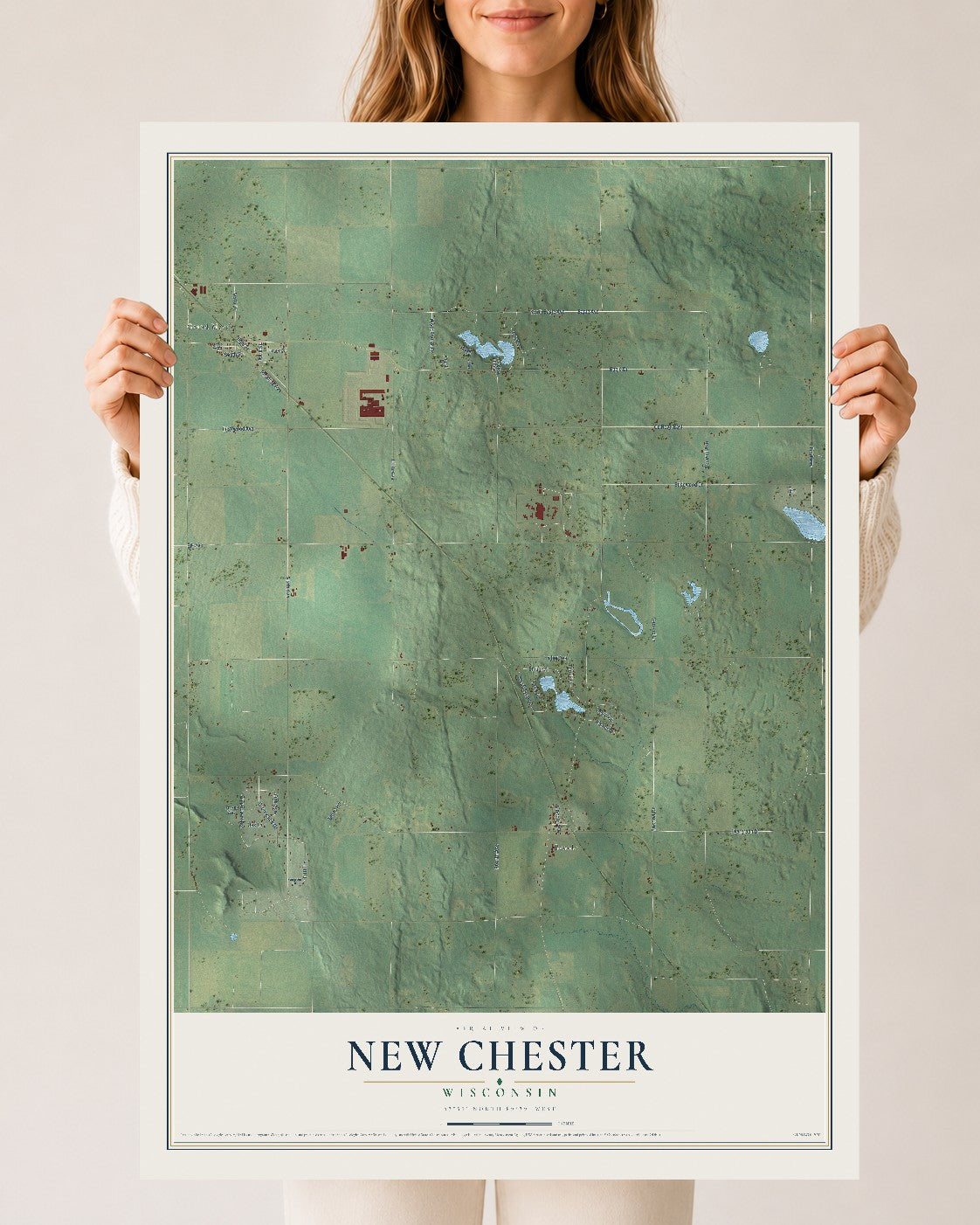 Map of New Chester, Wisconsin, 24 x 36 inch unframed archival matte print