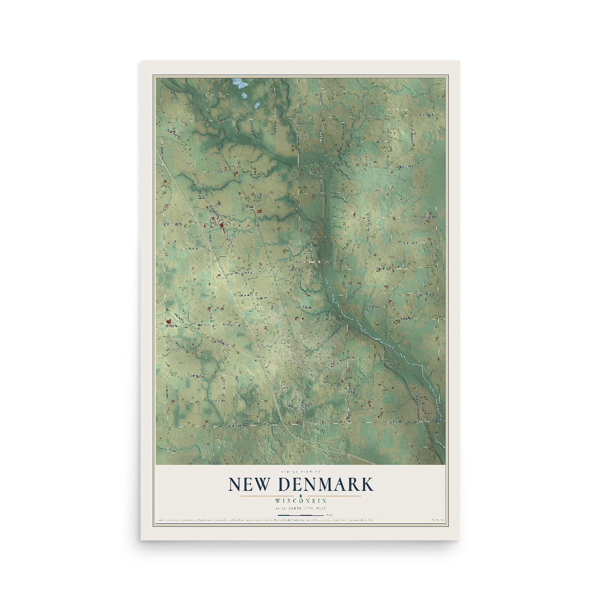 Map of New Denmark, Wisconsin, 12 x 18 inch unframed archival matte print