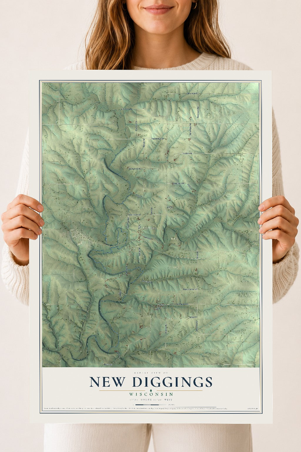 Map of New Diggings, Wisconsin, 18 x 24 inch unframed archival matte print