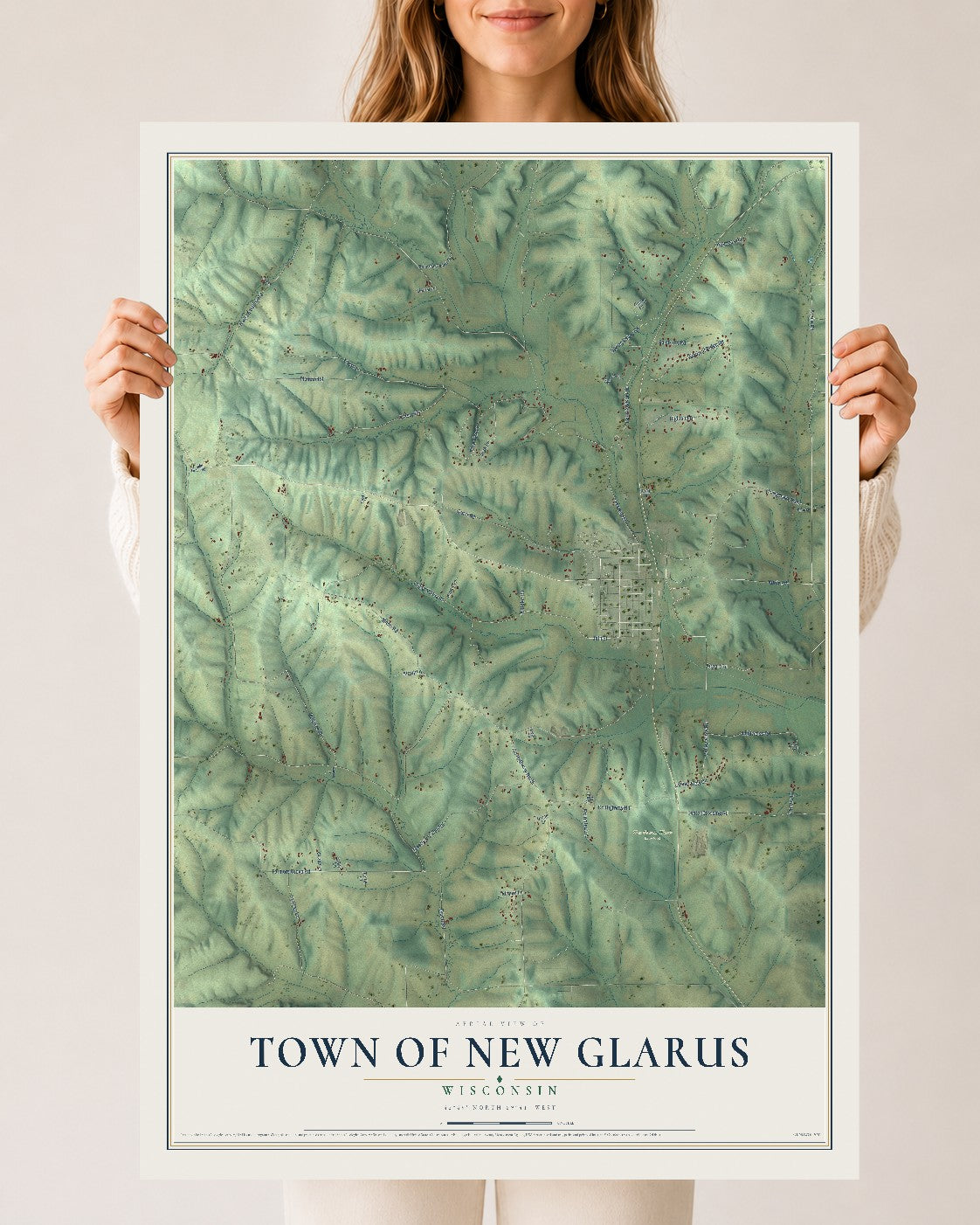 Map of the Town of New Glarus, Wisconsin, 24 x 36 inch unframed archival matte print