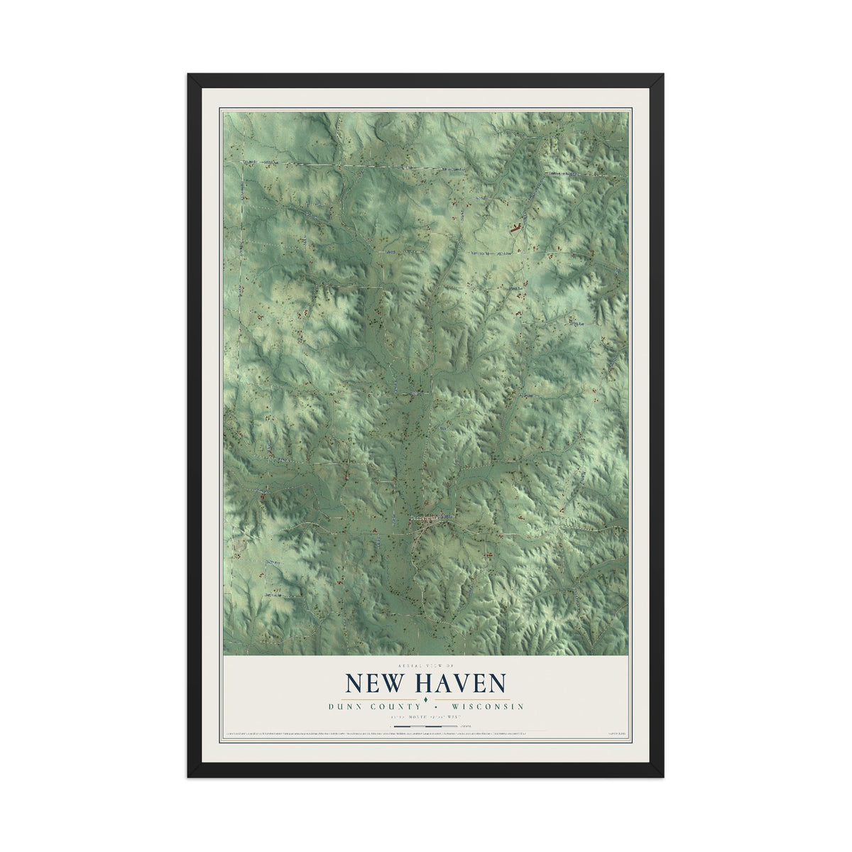 Map of New Haven, Dunn County, Wisconsin, 12 x 18 inch print in a black wood frame