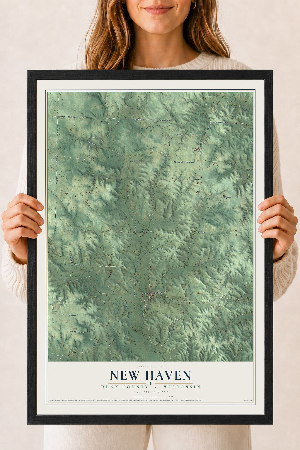 Map of New Haven, Dunn County, Wisconsin, 18 x 24 inch print in a black wood frame