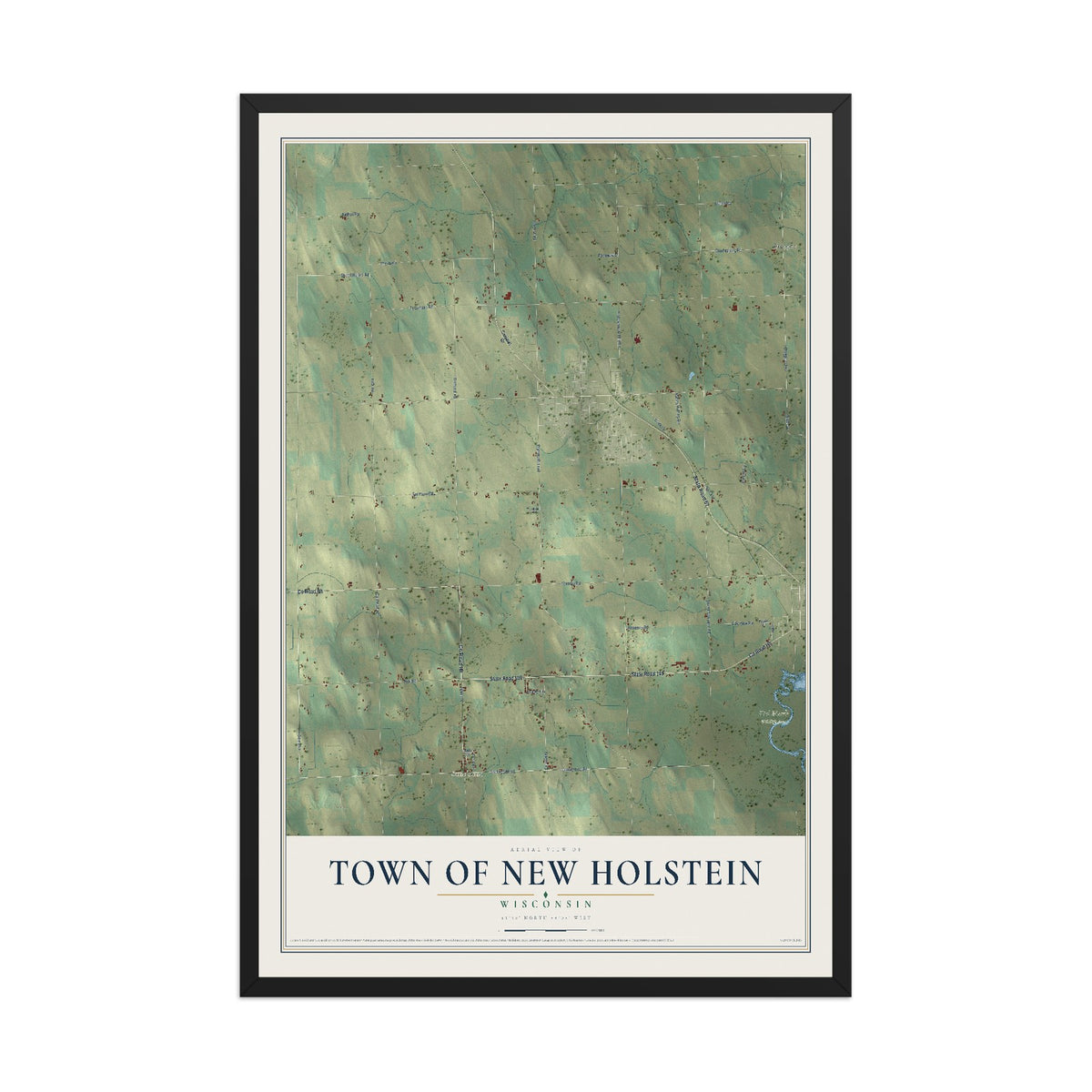 Map of the Town of New Holstein, Wisconsin, 12 x 18 inch print in a black wood frame