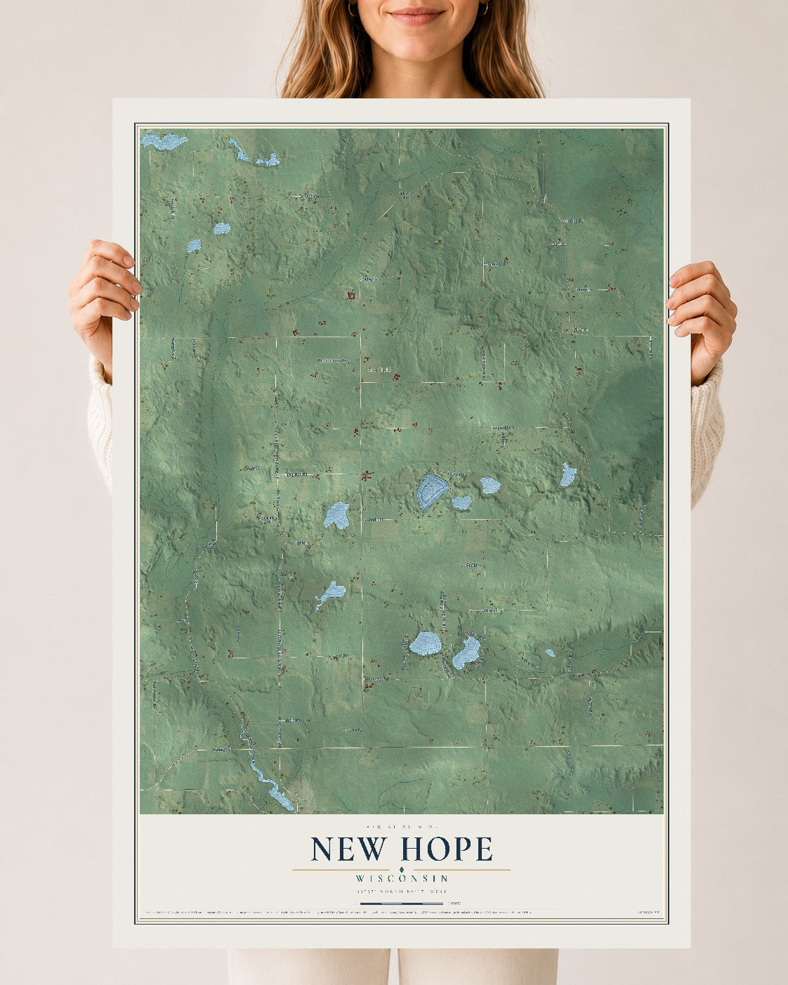 Map of New Hope, Wisconsin, 24 x 36 inch unframed archival matte print