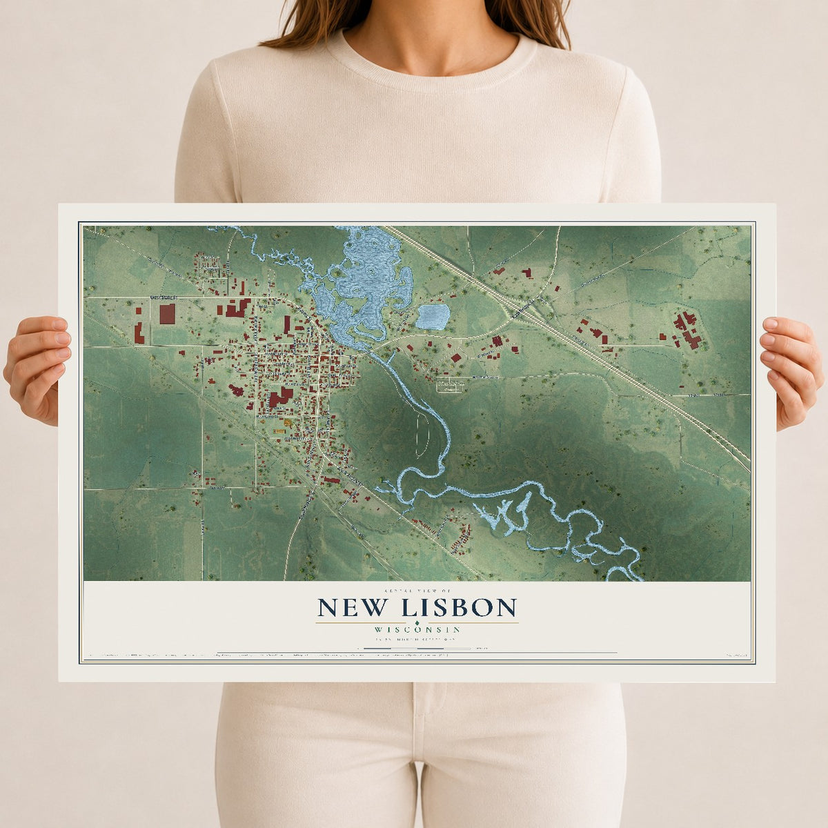 Map of New Lisbon, Wisconsin, 12 x 18 inch unframed archival matte print
