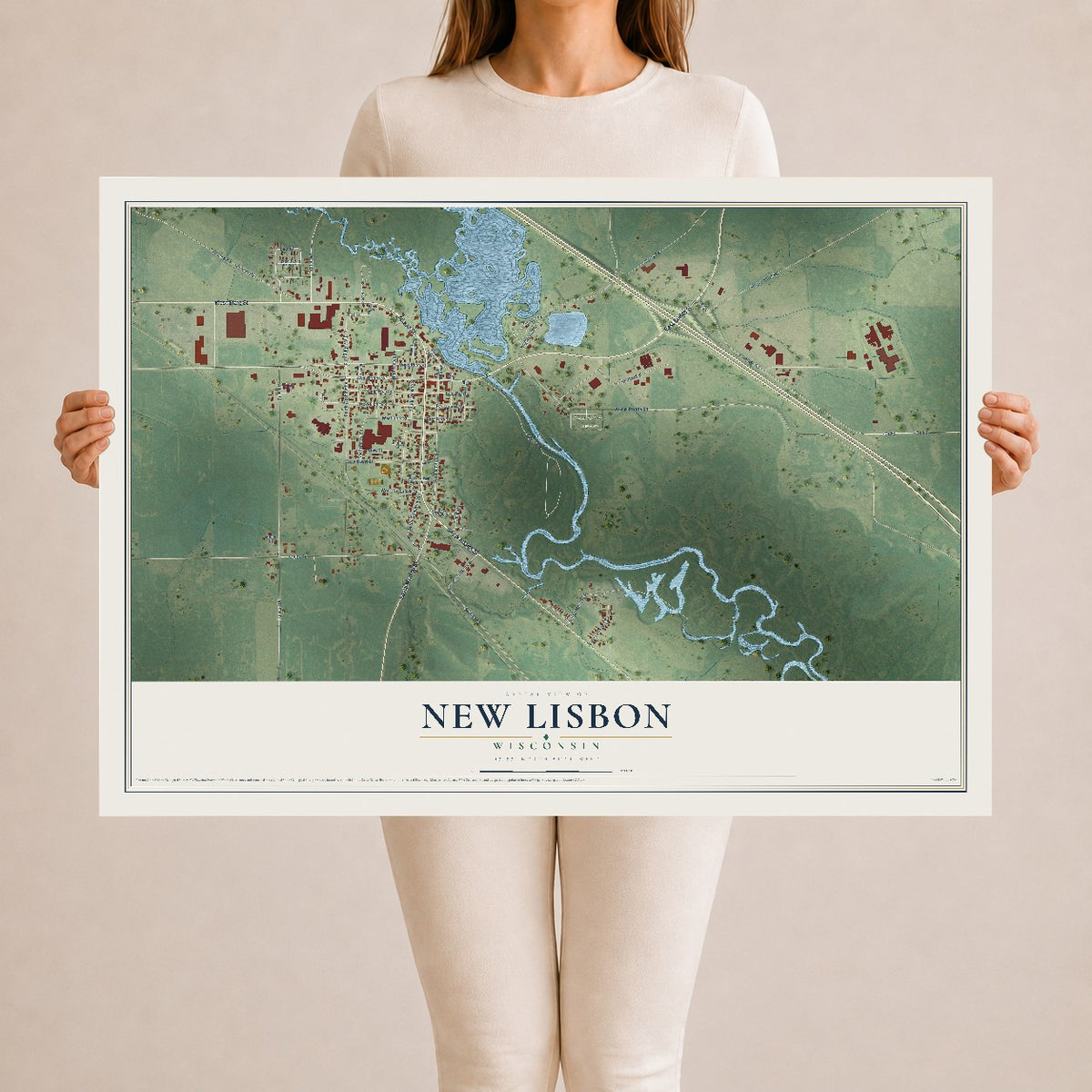 Map of New Lisbon, Wisconsin, 24 x 36 inch unframed archival matte print