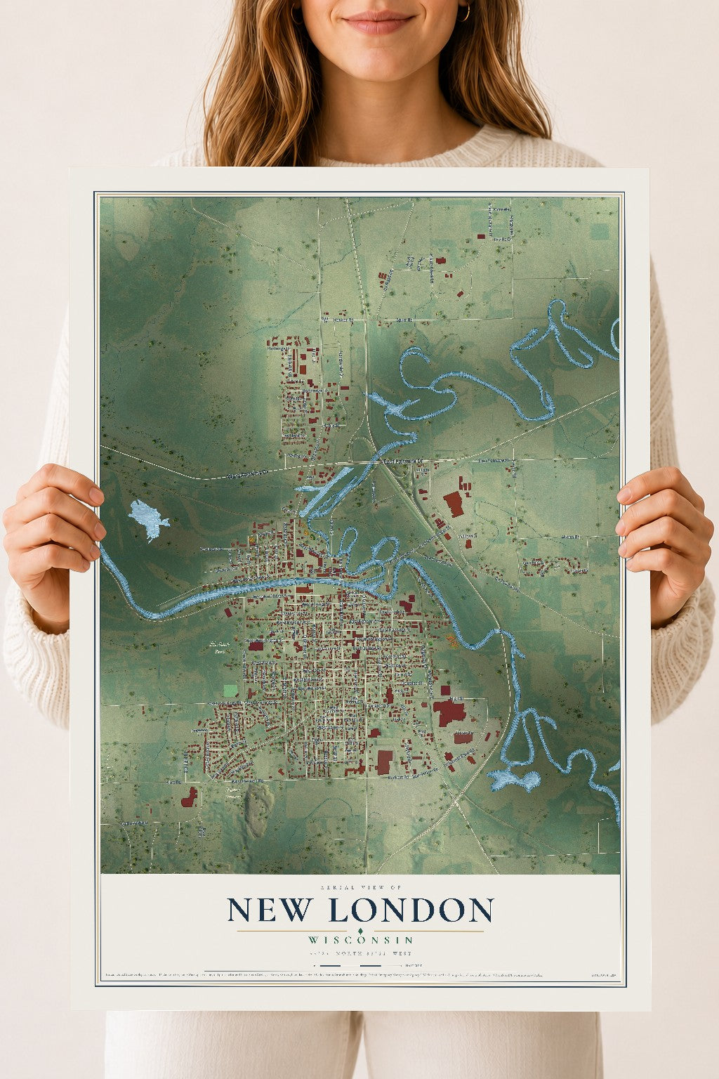 Map of New London, Wisconsin, 18 x 24 inch unframed archival matte print