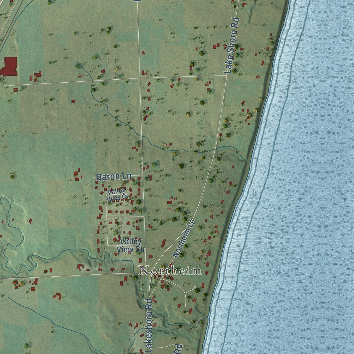 Second close-up of the map of Newton, Manitowoc County, Wisconsin print showing more streets and buildings