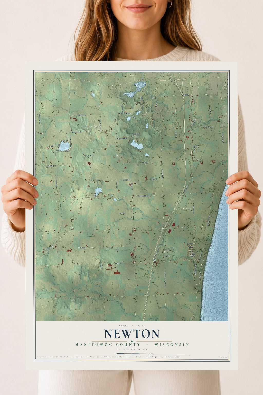 Map of Newton, Manitowoc County, Wisconsin, 18 x 24 inch unframed archival matte print