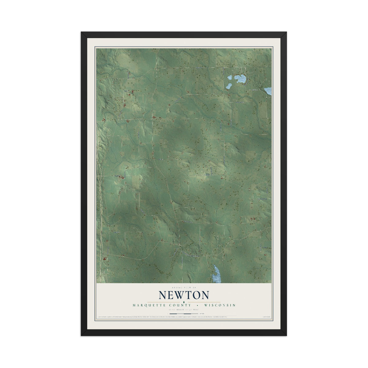 Map of Newton, Marquette County, Wisconsin, 12 x 18 inch print in a black wood frame