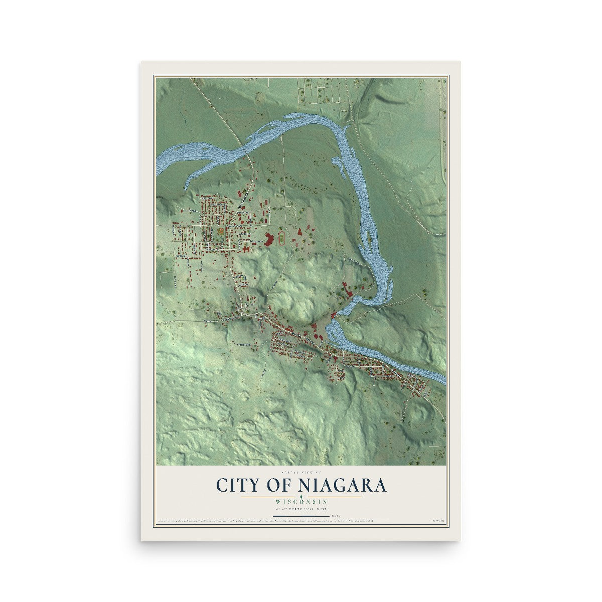 Map of Niagara, Wisconsin, 12 x 18 inch unframed archival matte print
