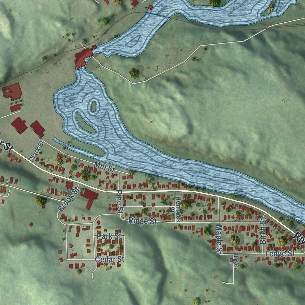 Second close-up of the map of Niagara, Wisconsin print showing more streets and buildings