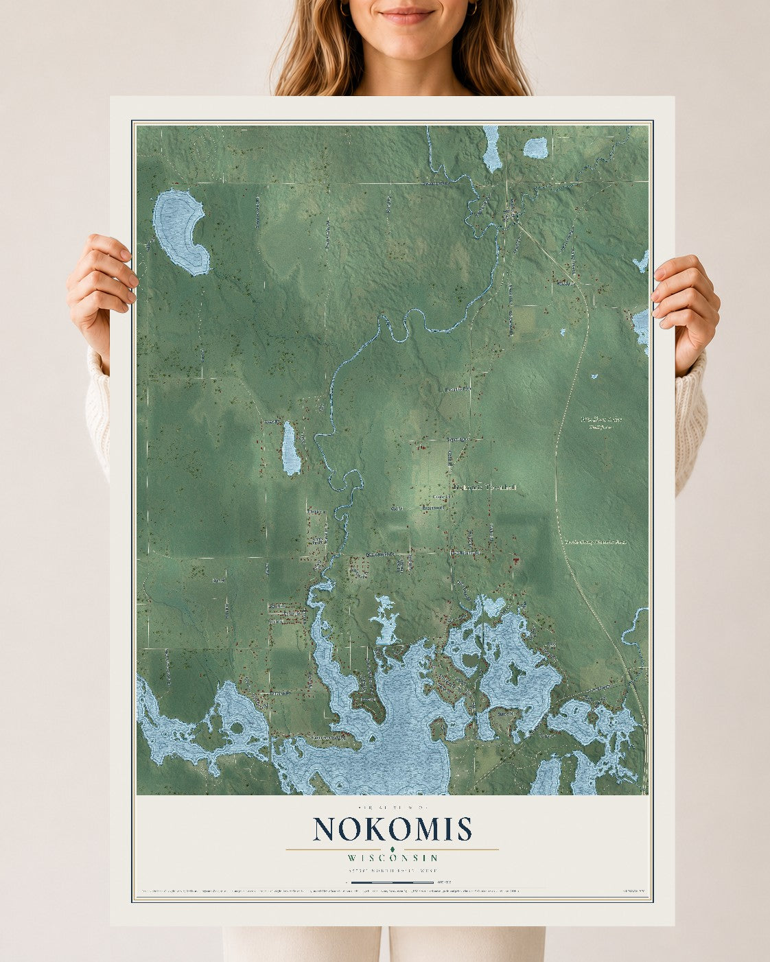 Map of Nokomis, Wisconsin, 24 x 36 inch unframed archival matte print