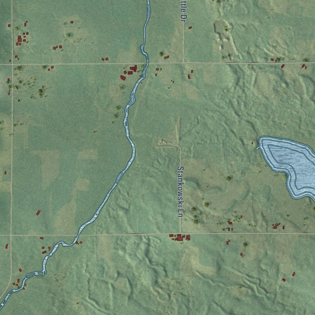 Second close-up of the map of Norrie, Wisconsin print showing more streets and buildings