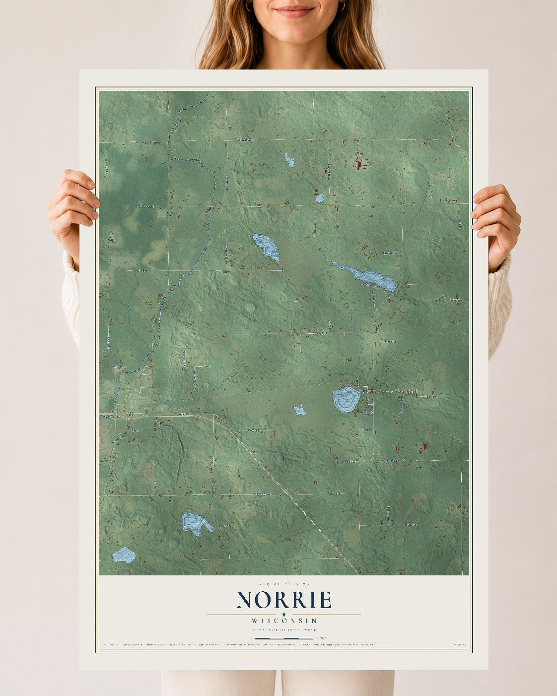 Map of Norrie, Wisconsin, 24 x 36 inch unframed archival matte print