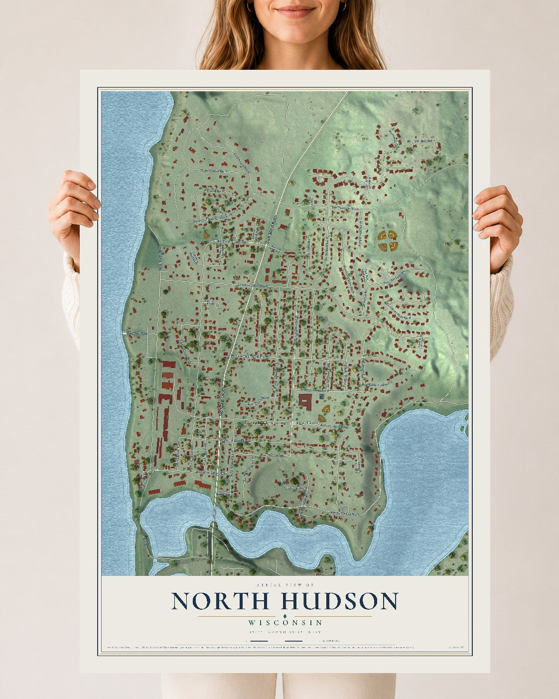 Map of North Hudson, Wisconsin, 24 x 36 inch unframed archival matte print