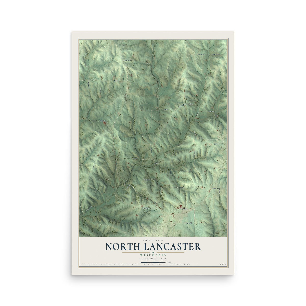 Map of North Lancaster, Wisconsin, 12 x 18 inch unframed archival matte print